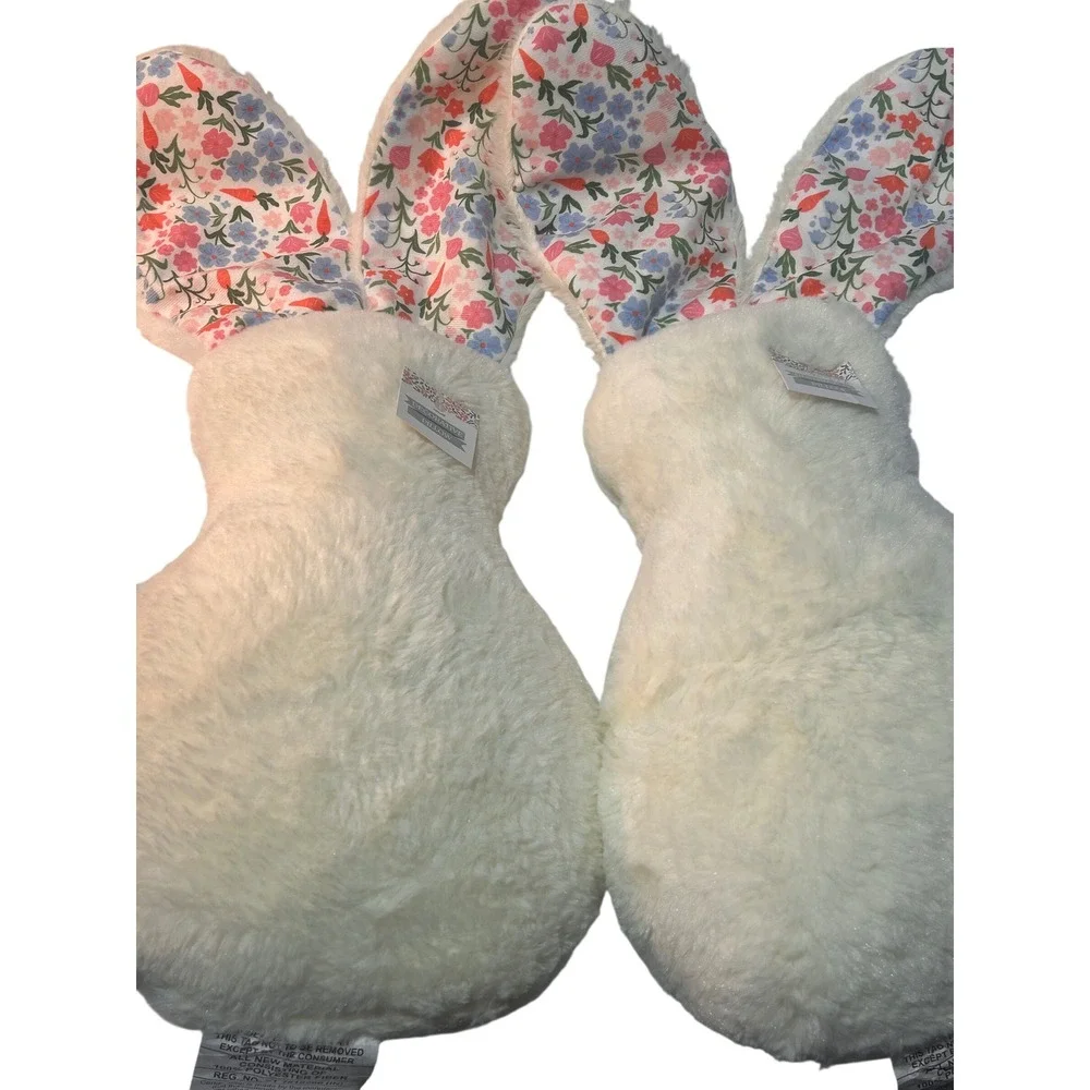 Lot of 2 Target Easter Bunny Bullseye's Decor Pillow White Floral Rabbit Plush‎